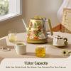 imageHazel Quinn Electric Kettle  1L34oz Small Tea Kettle 800W Fast Boil All 304 Stainless Steel Interior Double Wall for Cool Touch and Thermal Auto ShutOff BPAFree Cordless  Mint GreenFloral Printed